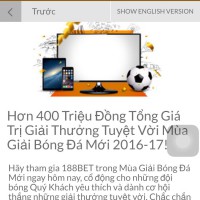  400 triệu tiền thưởng cho mùa giải mới tại 188BET .